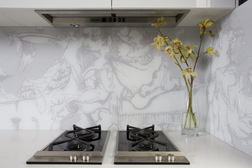 Aprons for the kitchen, skinali: photos of the best design ideas