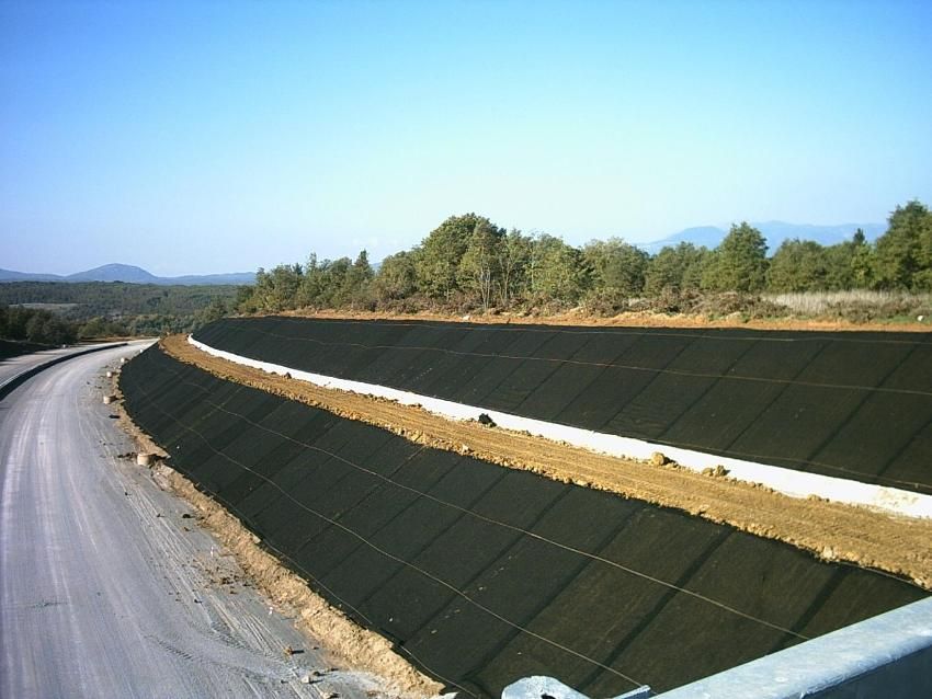 Geogrid to strengthen the slopes, ponds and other landscape elements