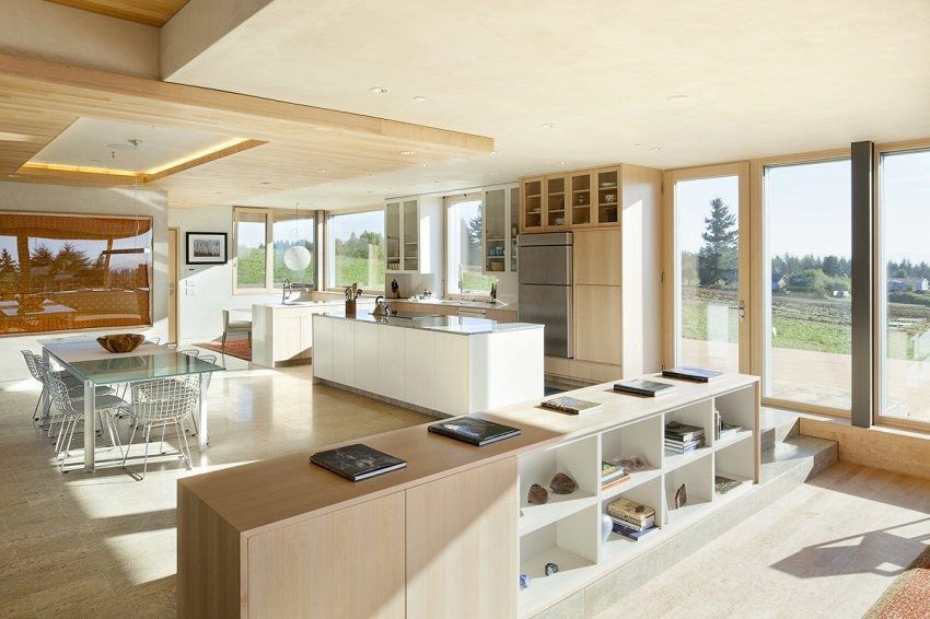 Design of kitchen combined with living room: photos of modern interiors