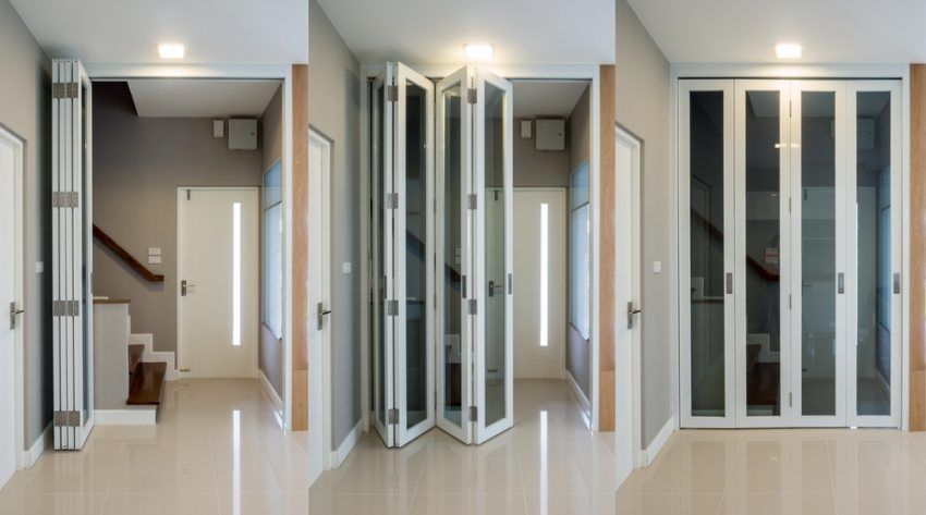 Doors-accordion. Photos in the interior, design features and operation
