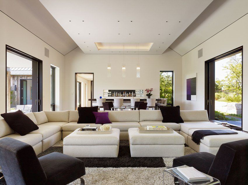Two-level ceilings for the living room of plasterboard, photo in the interior