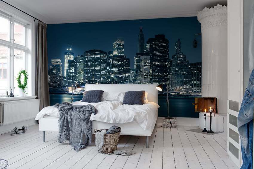 Wall mural expanding the space in the design of a modern apartment