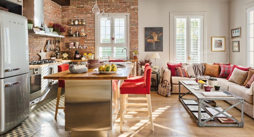 Living room with kitchen: photos of the best interiors