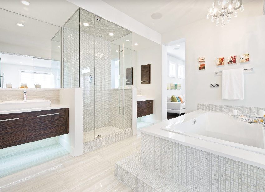 Stretch ceiling in the bathroom, photos of ready-made design solutions