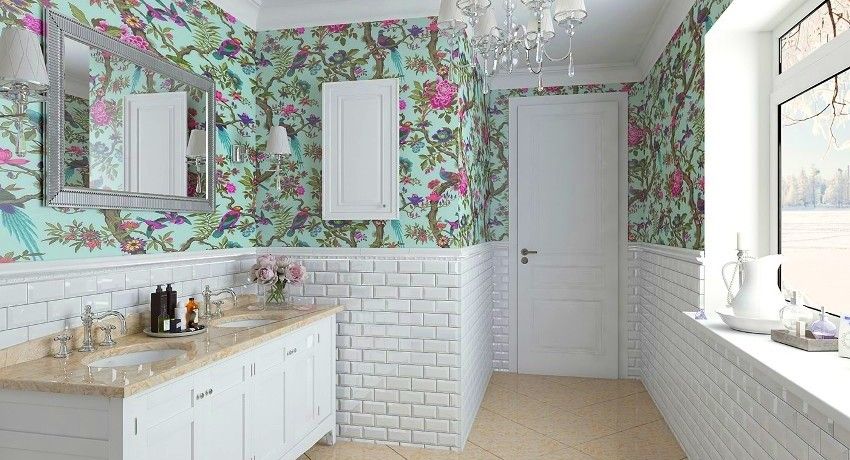 Wall-paper for a bathroom: the universal decision for the stylish room
